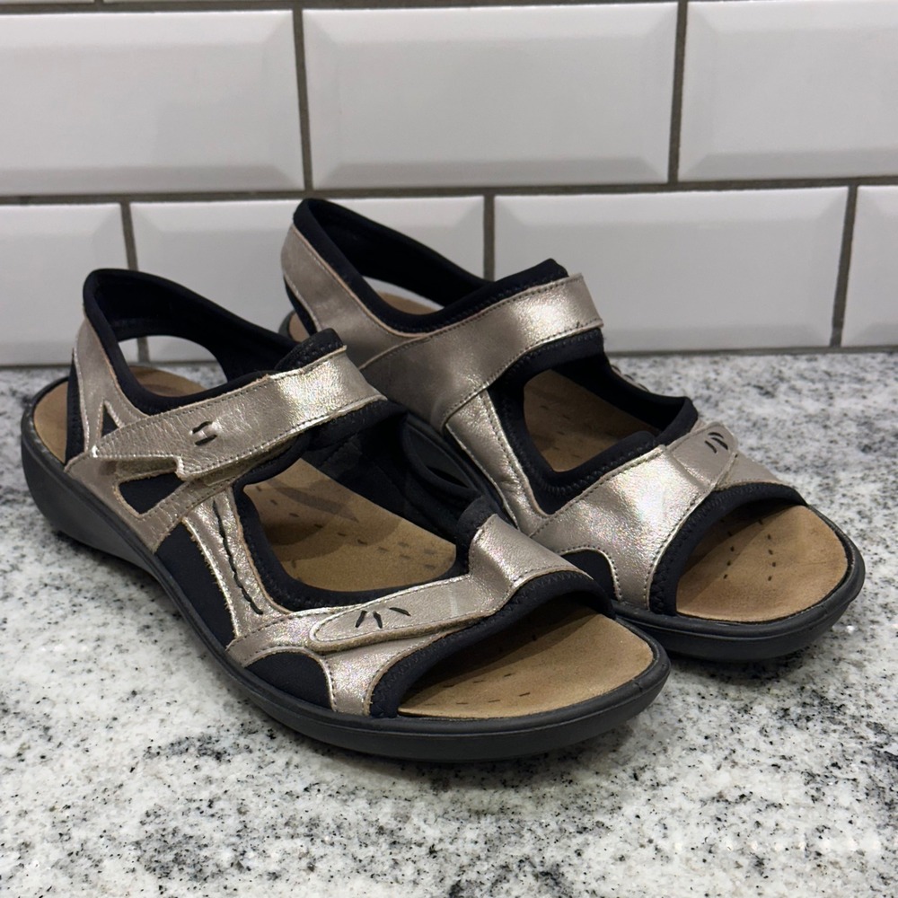 Romika Womens 41 Purisoft Wellness Sandals Metallic Gold Triple‎ Strap Comfort